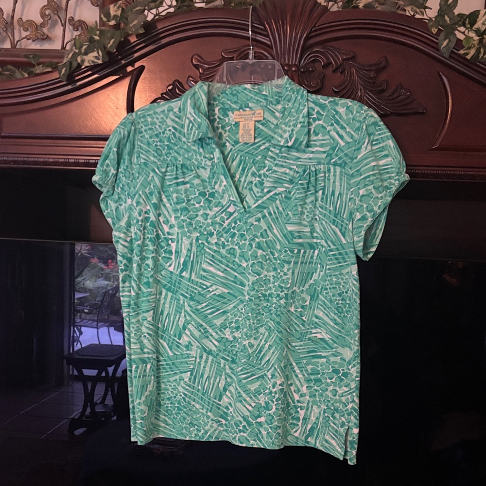 Caribbean Joe Teal Patterned Button Down Shirt